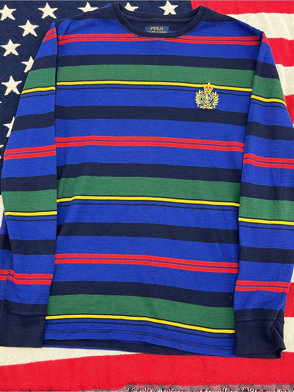 Polo by Ralph Lauren Blue Multi-Stripe Long Sleeve Thermo Shirt Men’s Size Large